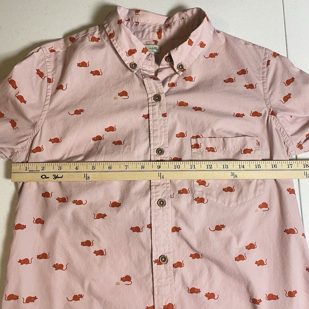 Anthropologie Odille Mouse & Cheese Novelty Print Button Down Shirt Pink Size 6 - Picture 9 of 10